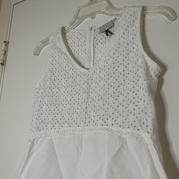 Anthropologie HD in Paris Eyelet Hi Low sleeveless cotton Blouse White Size XS - Picture 4 of 8